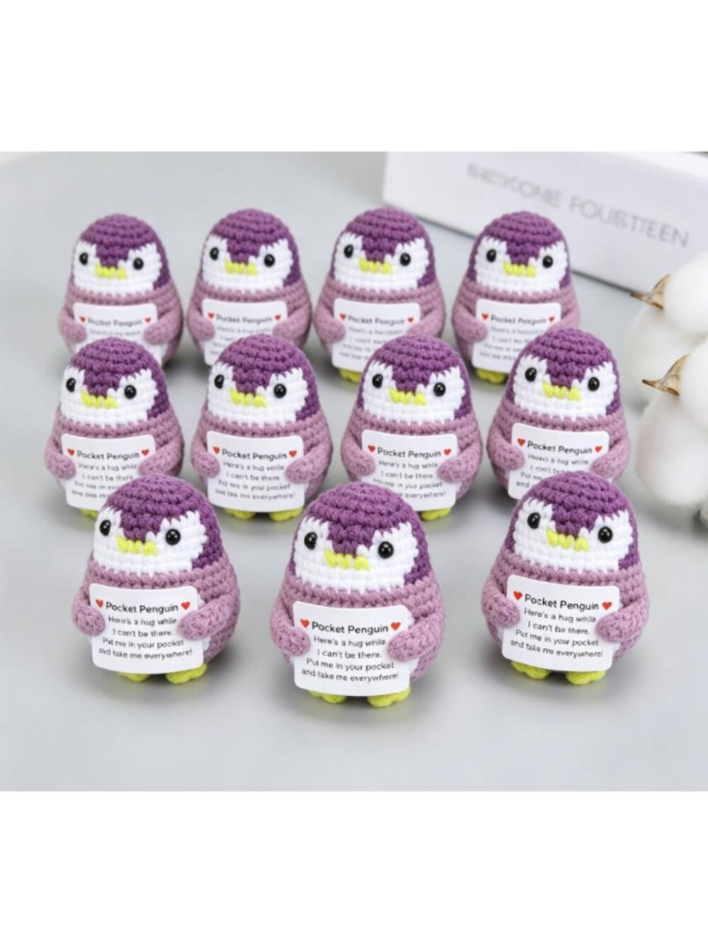 11 PCS Handmade Positive Energy Penguin Doll With Card Knitting Penguin Doll